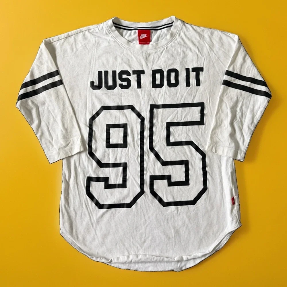 Nike Just Do It #95 Football T Shirt Size Small Women's 3/4 Sleeve White